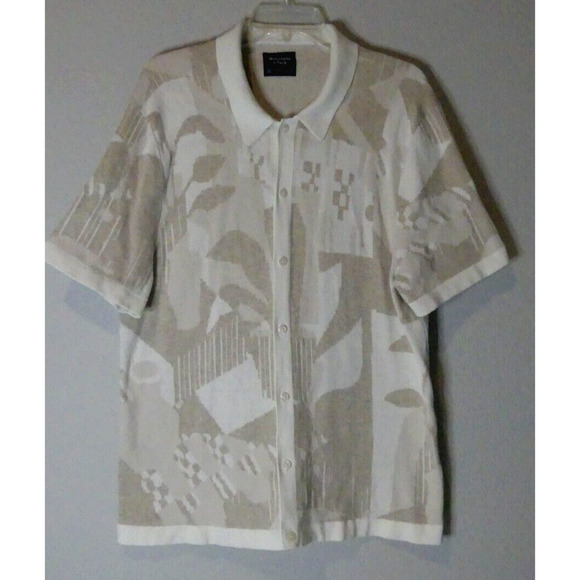 Abercrombie & Fitch Men's SS Button Front Sweater LG Neutral Academia Abstract - Picture 2 of 9